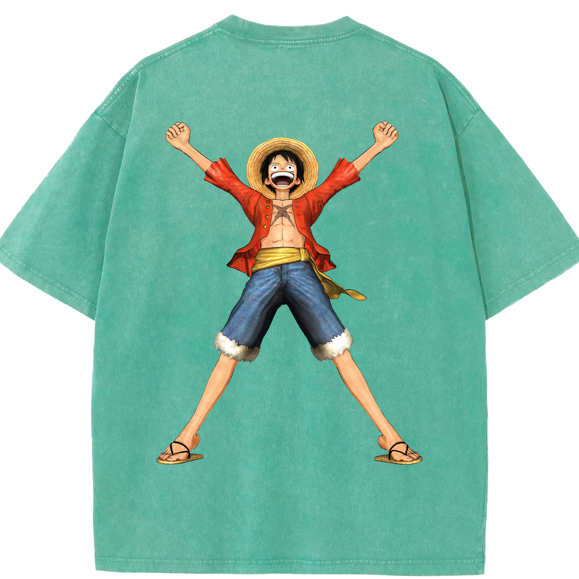 ワンピース モンキー・D・ルフィ ONE PIECE Monkey D. Luffy 綿100% ヴィンテージ風 半袖Tシャツ（背面プリント）